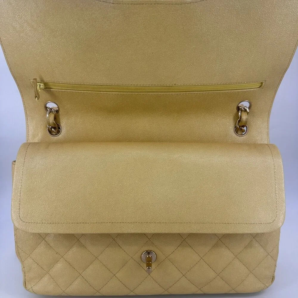 Chanel Yellow Iridescent Quilted Caviar Double Flap Bag - Picture 10 of 15